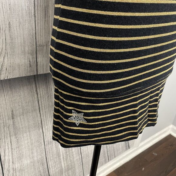 John Galliano Women's Medium Black & Gold Striped Designer Stretch Blouse Y2K - Picture 4 of 9